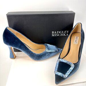Badgley Mischka Aubree Blue Velvety Pumps Pointy Toe Heels Women Size 9